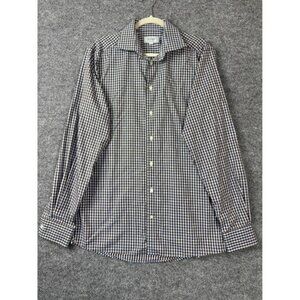 Eton Shirt Men Large Brown Blue Gingham Check Contemporary Fit Long Sleeve